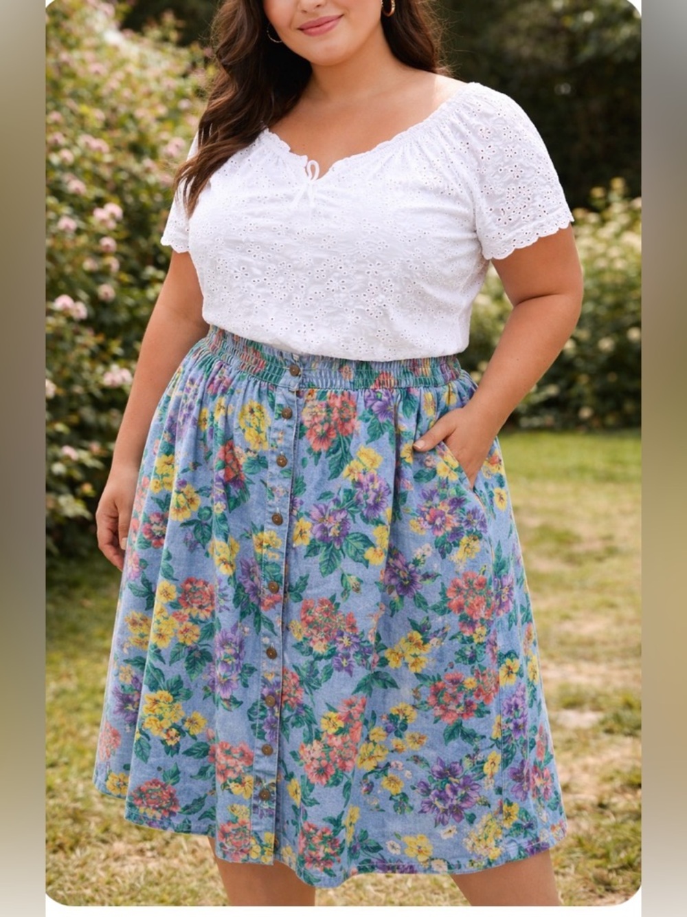Vintage Liz Claiborne Blue Floral Midi Skirt